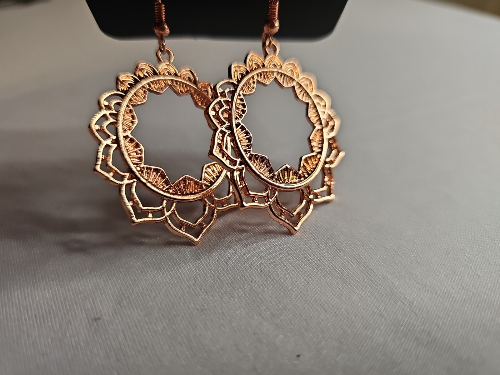 Paparazzi Rose Gold Open Circle Filigree Hoop Dangle Earrings New on Card