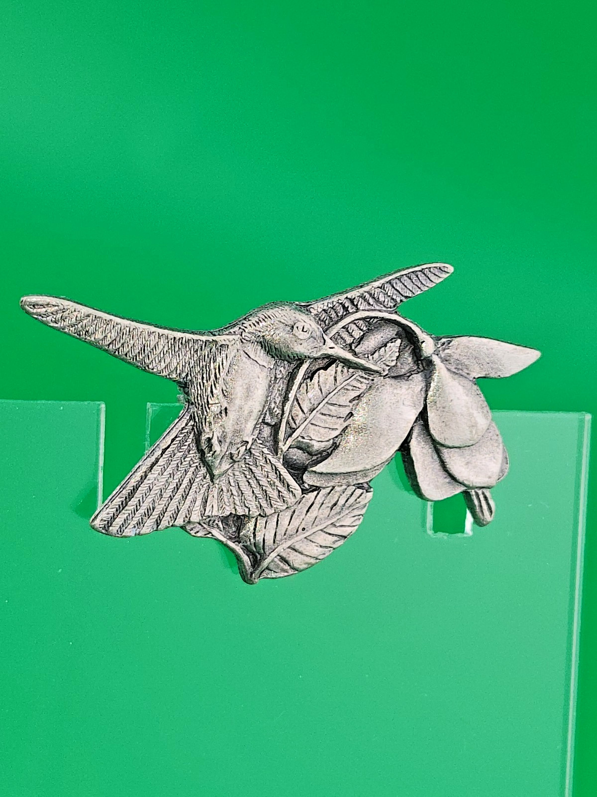 1995-1996 Birds & Bloom Premiere Edition Pewter Hummingbird Flowers Brooch Pin