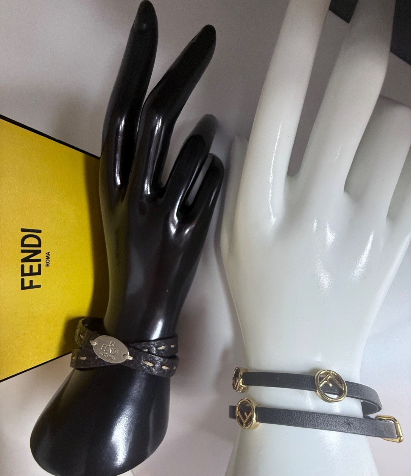FENDI Leather Black Men’s and Brown Bracelets. 16″ Both.