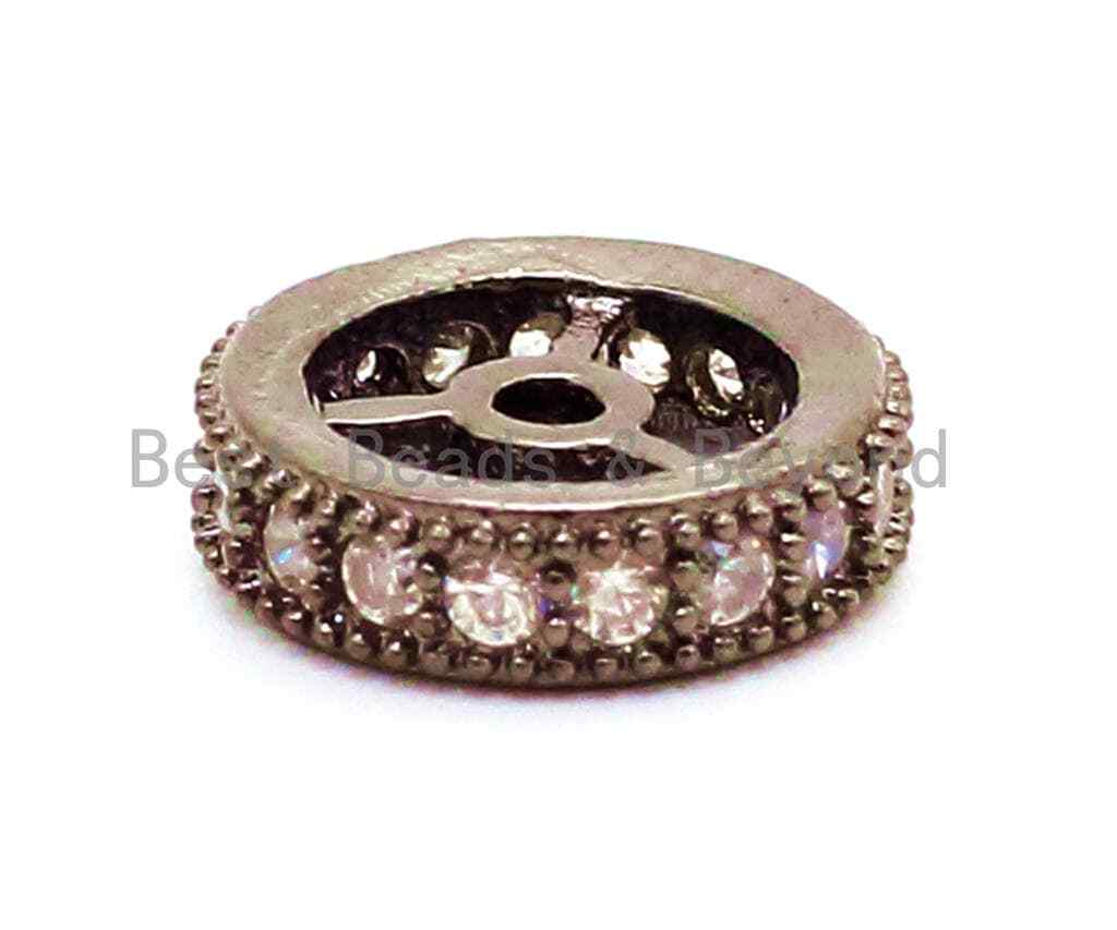 CZ Micro Pave Round Wheel Spacer Beads, Cubic Zirconia Spacer beads, Men