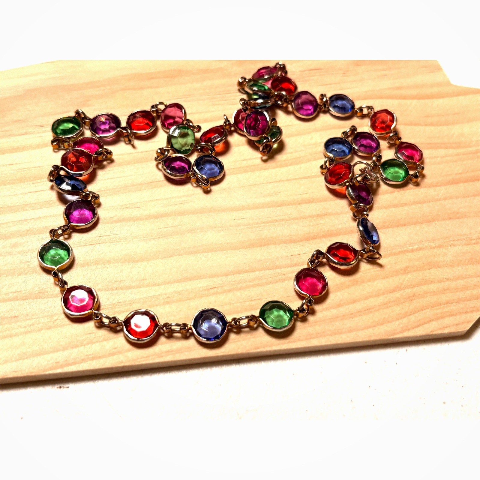 Colorful Station Necklace Women 30in Multicolor Excellent Bezel Set Rainbow