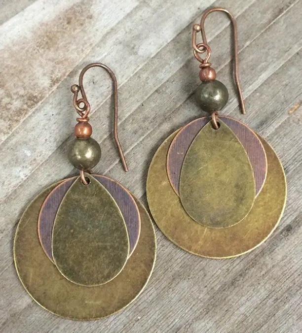 Retro Bohemian Bronze Boho Round Drop Shaped Layered Dangle Earrings