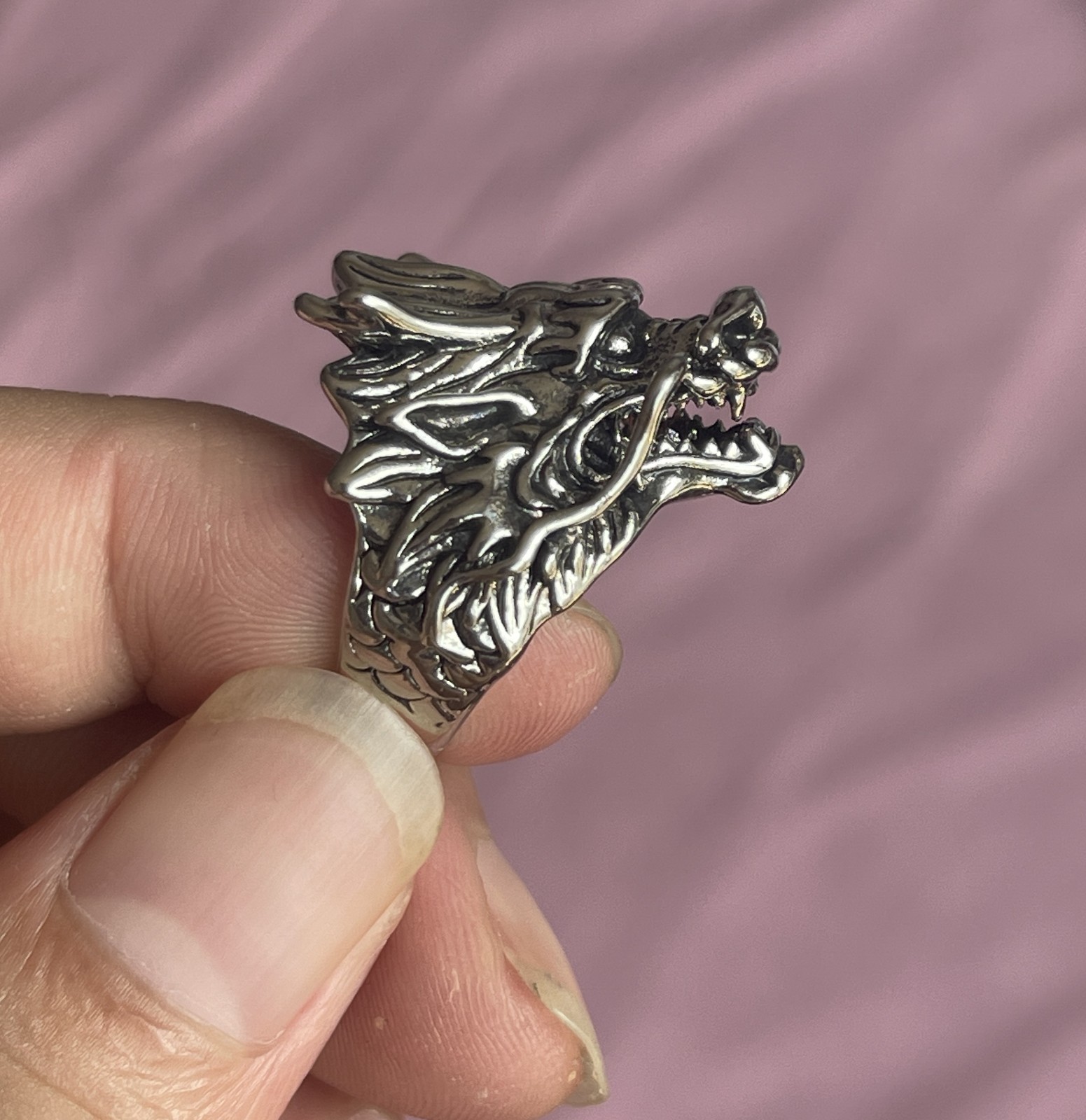 Detail Dragon Ring 925 Sterling Silver Mens Punk Jewelry One Size Fit All