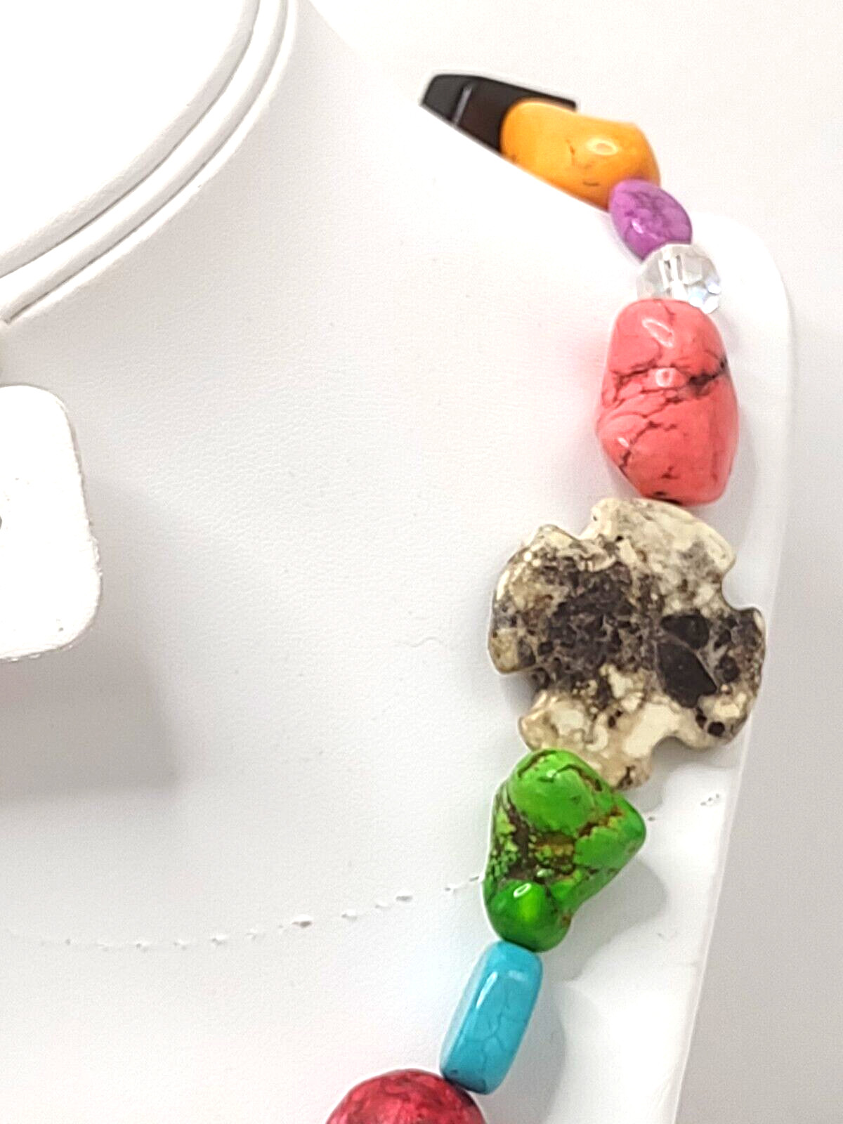 Beaded Choker 18 1/2″ Crystal, Dyed Stone & 1 Art Glass Asstd Colors & Shapes