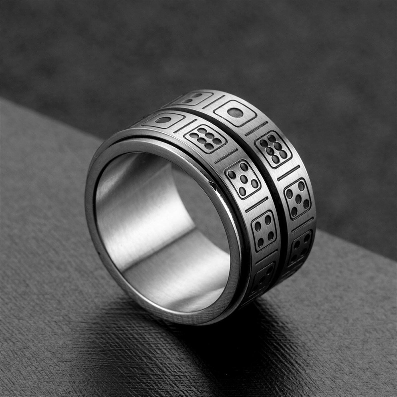 13MM Men’s Dice Spinner Ring Anti-Anxiety Fidget Band Stress Relief Wide Band