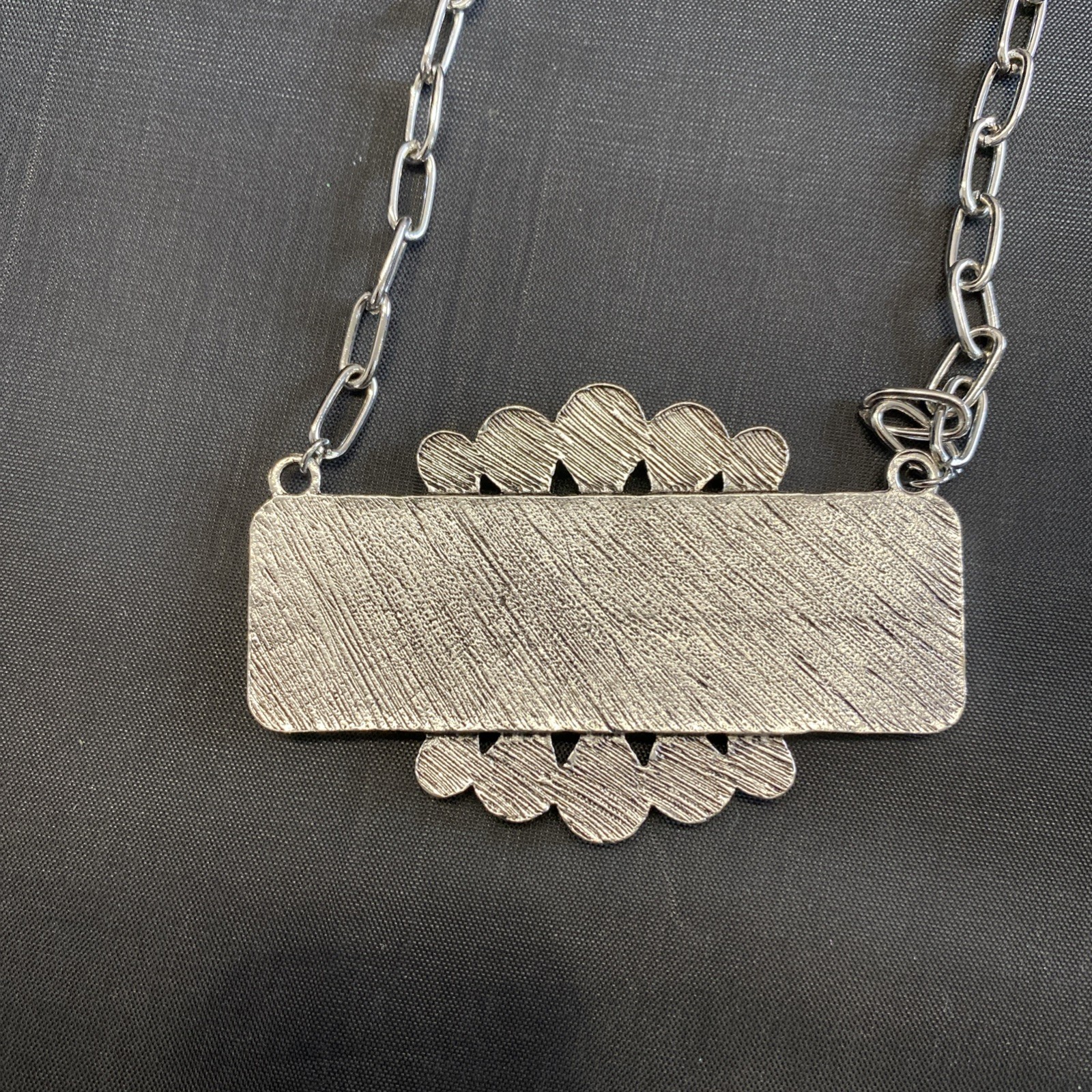 NEW Silver Tone Western Rectangle Checkered Pendant Chain Necklace