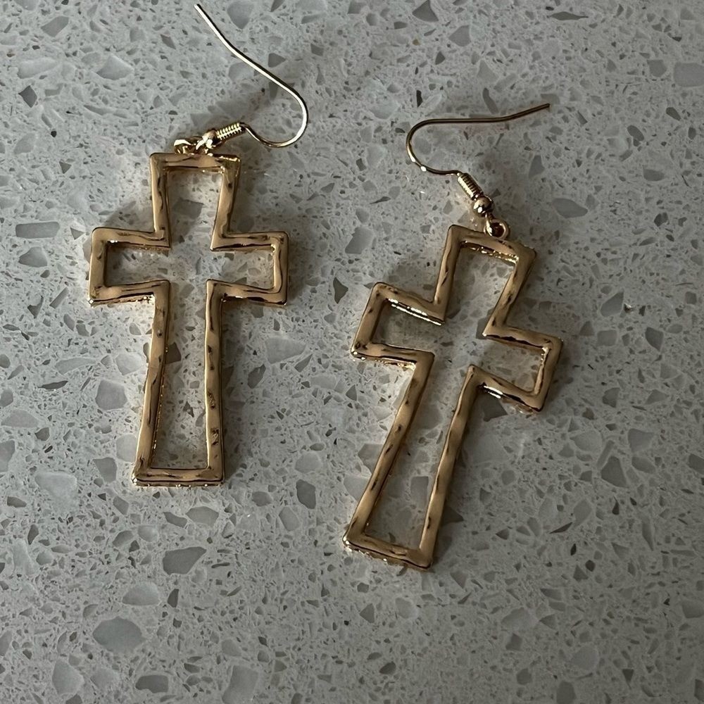 Hollow Out Cross Drop Zinc Alloy Earrings