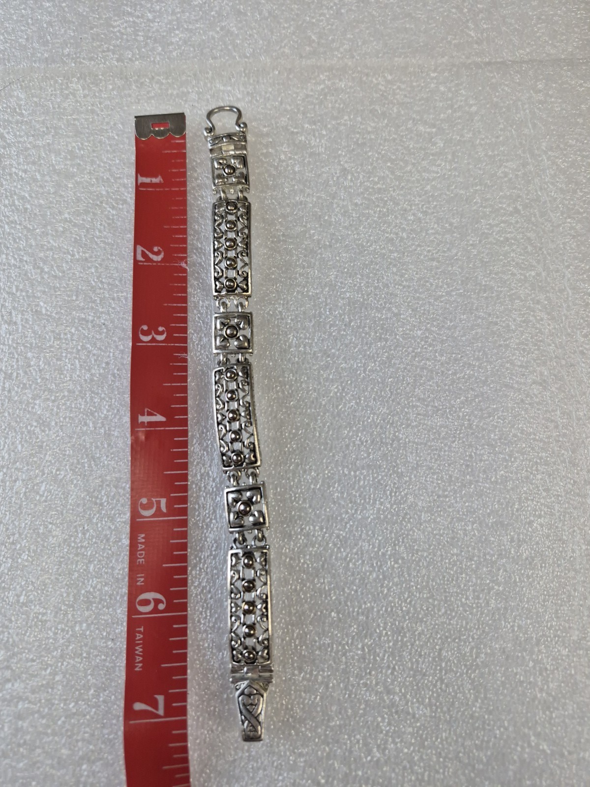 Silver Tone Filigree Magnetic Closure Bracelet Vintage Ornate Metal Jewelry