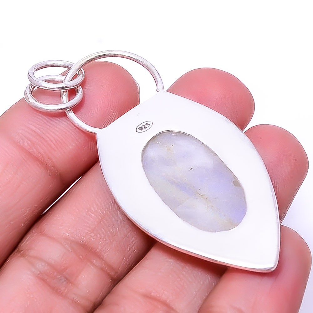 Rainbow Moonstone – India Designer Handmade 925 Sterling Silver Pendant 2.15″P30