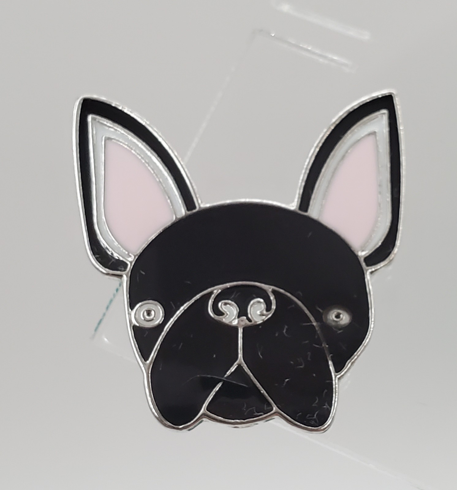 French Bulldog Dog Lapel Pin 1in Black Pink Ears Enamel Lightweight Metal Brooch