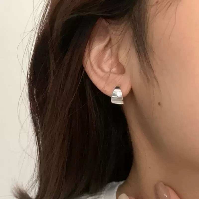 925 Silver Chunky Huggie Hoop Earrings Minimalist Wide Small Hoops for Women 443
