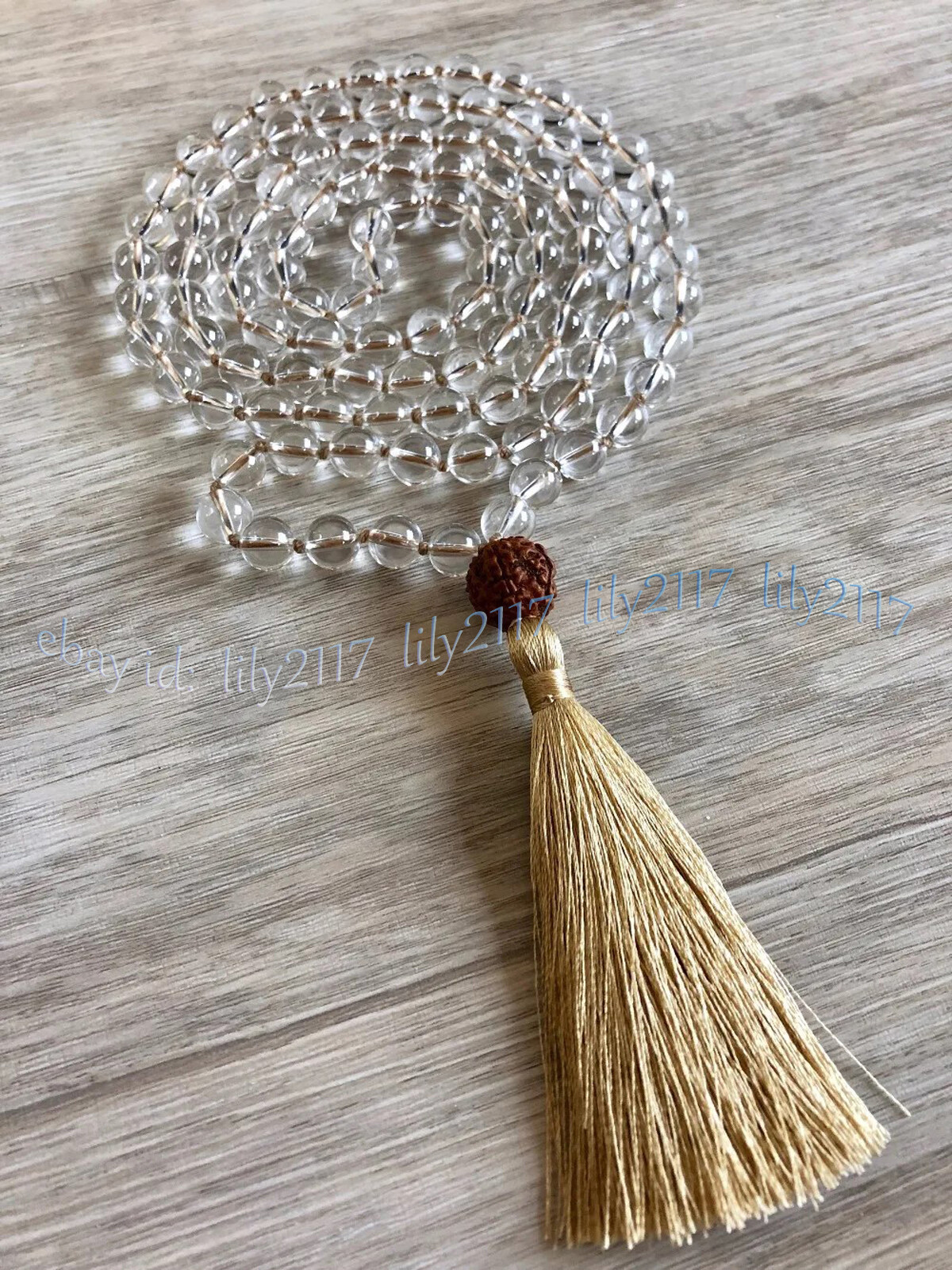 Clear Quartz Round Gems 108 Prayer Beads Tibet Buddhist Mala Necklace Meditation