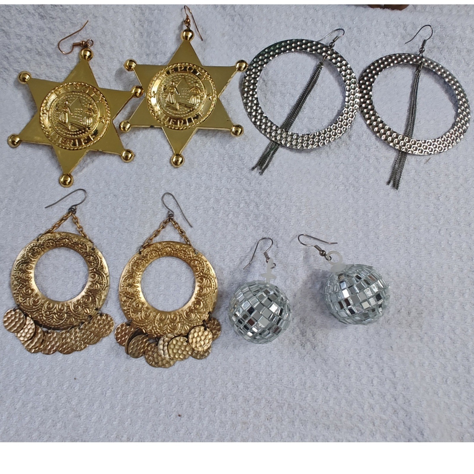 Statement Earrings Lot 4 Pairs Gold Silver Disco Star Boho Hoops Kitschy