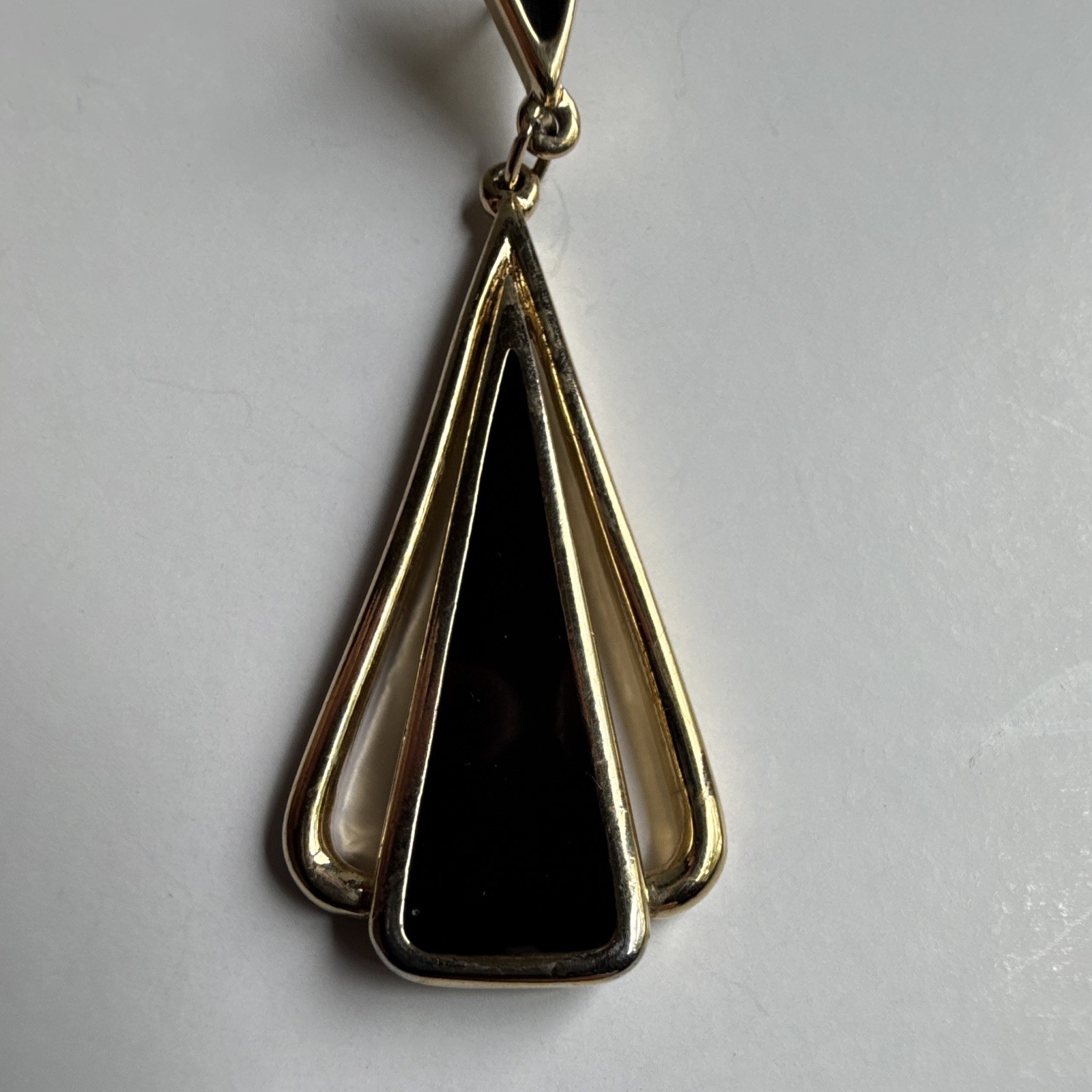Vintage Trifari Signed Gold Tone Black Triangle Dangle Earrings