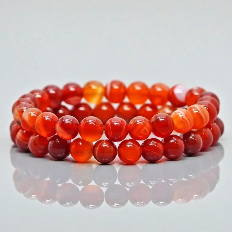 Natural Carnelian Elastic Stretch Bracelet 8mm Round Crystal Gemstone Beads