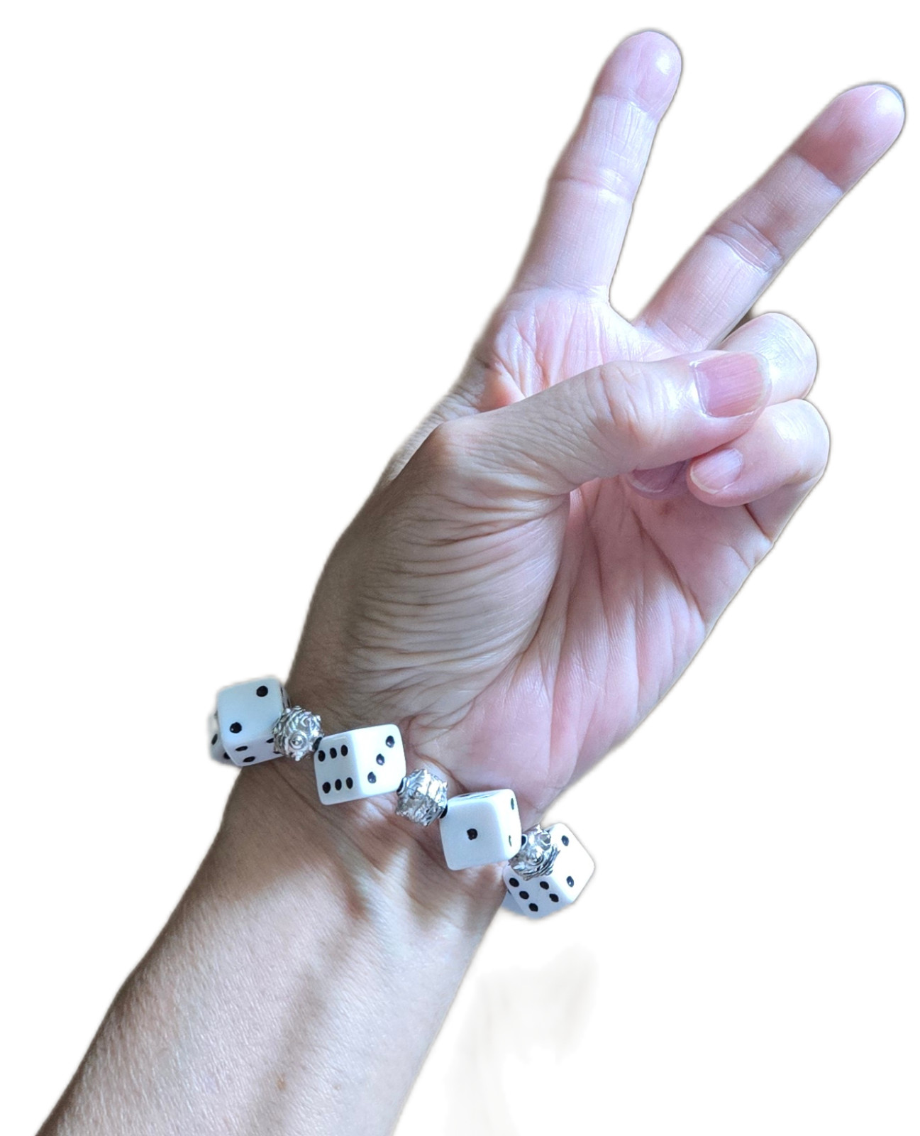 Dice Bracelet Bunco Dice Beaded Stretch Bracelet Handmade Black White for Woman