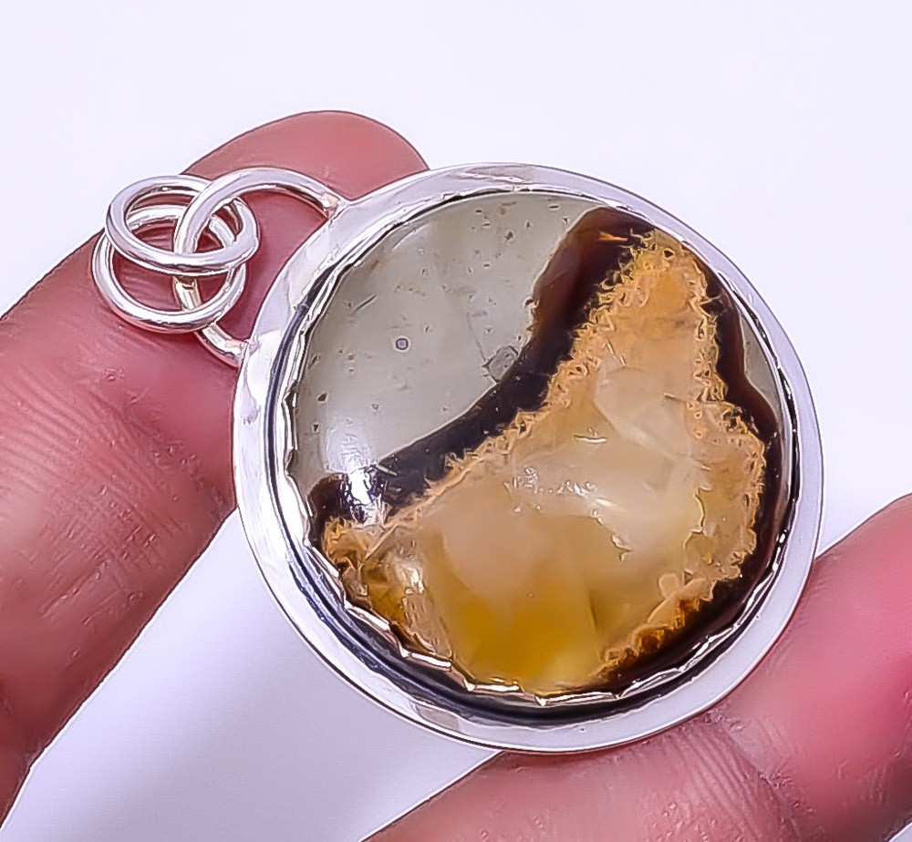 Septerian Stone 925 Sterling Silver Handmade Solitaire Pendant 1.95″ T49