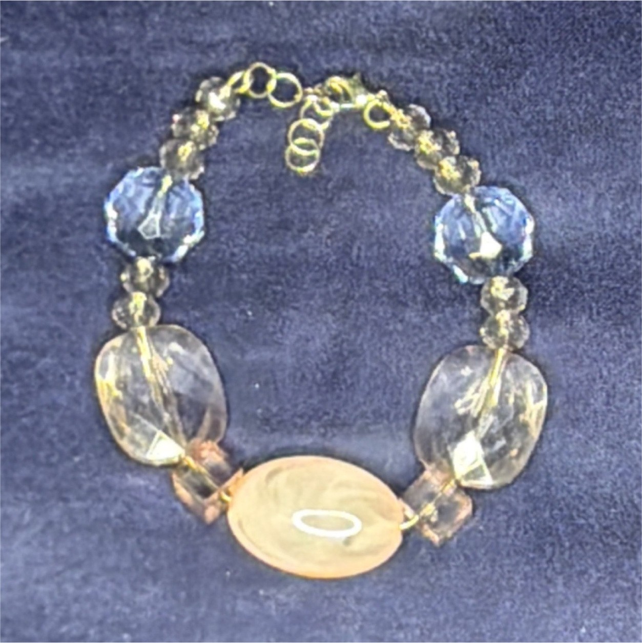 Handmade Gold Tone Beaded Bracelet Clear Oval Plastic Beads Lobster Clasp