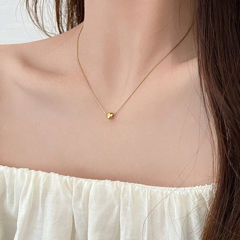 18K Gold Stainless Steel Love 5mm Tiny Floating Heart Pendant Chain Necklace AG