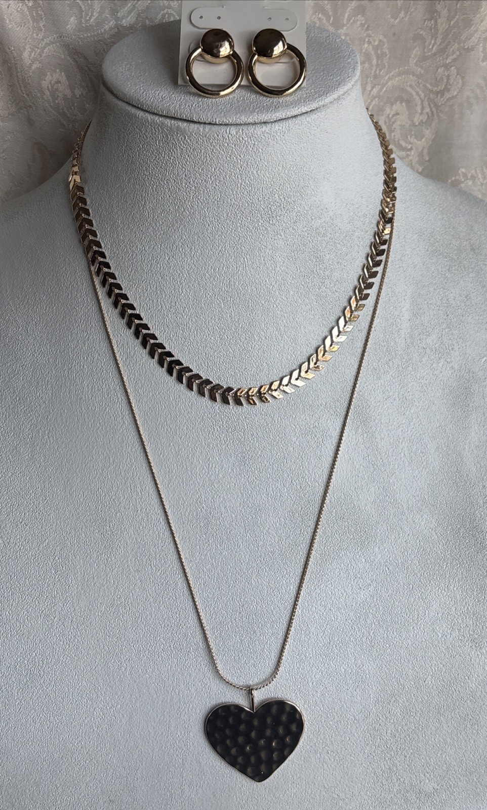 Park Lane Fairytale Double Tier Necklace 16” & 22” Gold Tone Heart & Francesca