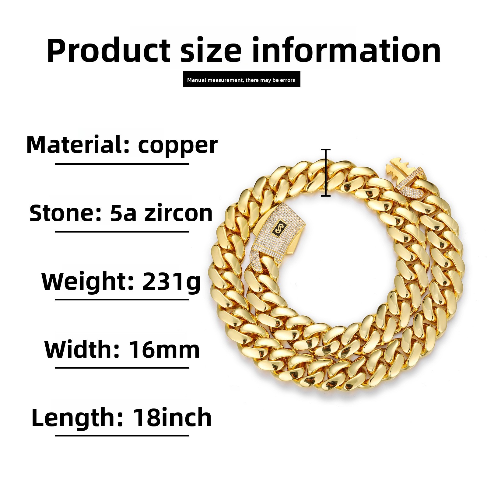 Hip Hop Glossy Miami Cuban Chain Necklace Bracelet 18K Real Gold Plated Jewelry