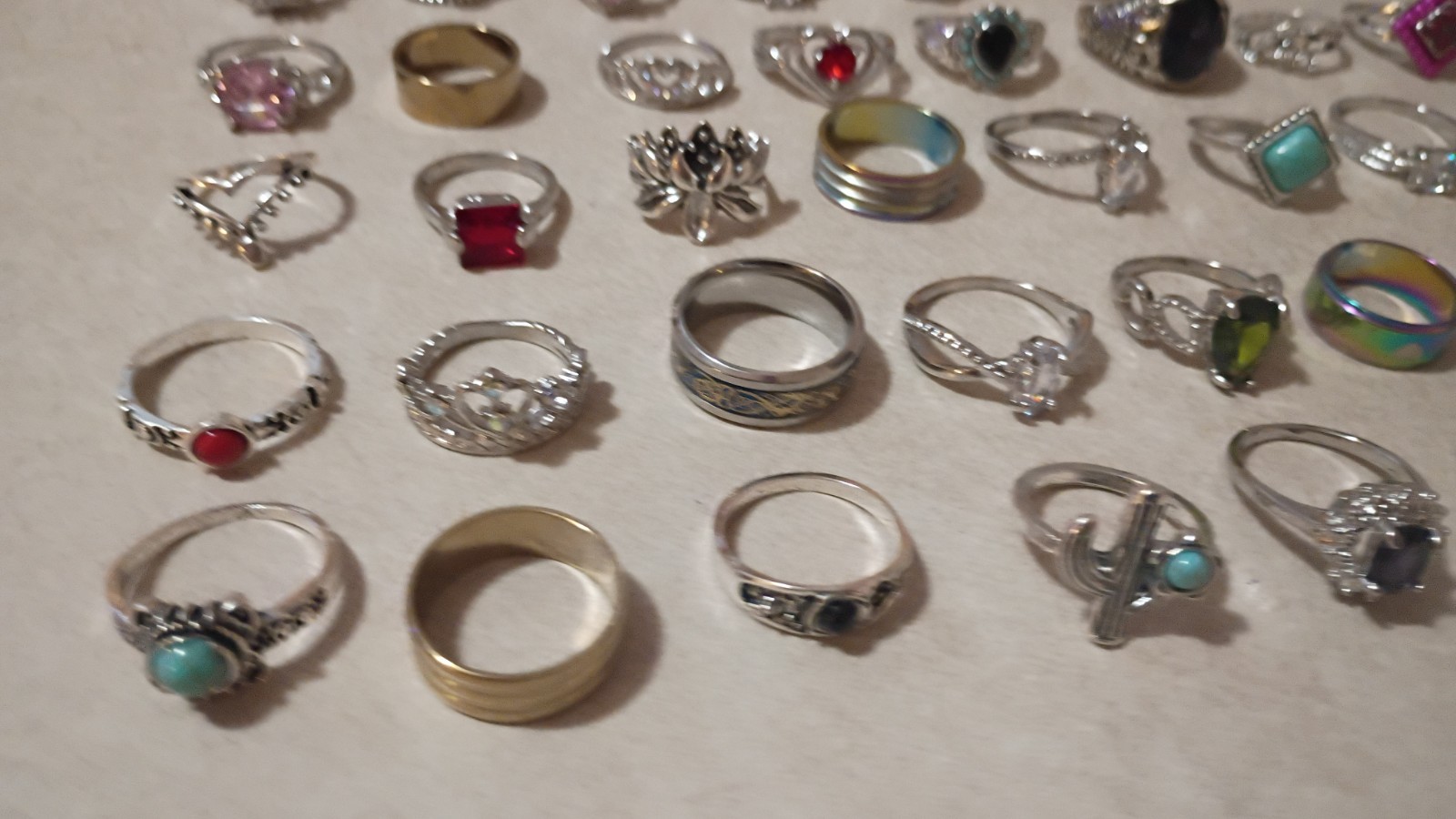 COSTUME JEWELRY RINGS Lot Of 70 Various Sizes, Stones, Gems, Etc…B