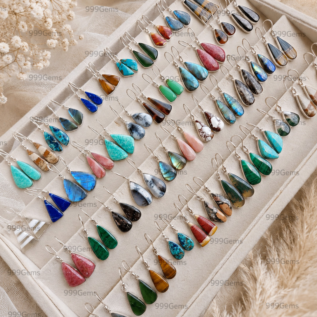 Natural Gemstone Earrings 925 Sterling Silver Plated Minimalist Jewelry Gift Lot