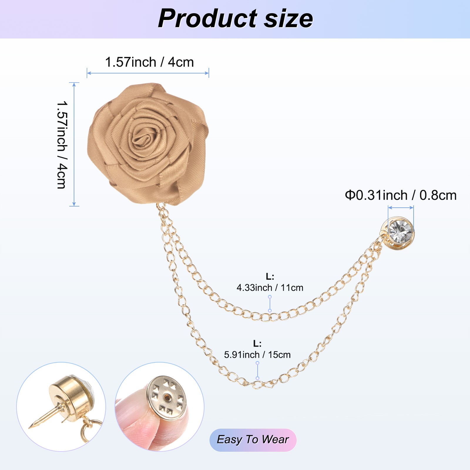 Rose Gold Brooch Pin for Men Suit with Flower Tassel Chain [Champagne]