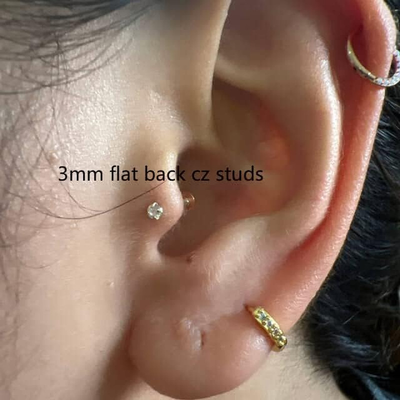 Flat Screw Back CZ Stud Earrings,Small Flat Back Cubic Zirconia Stud Earrings fo