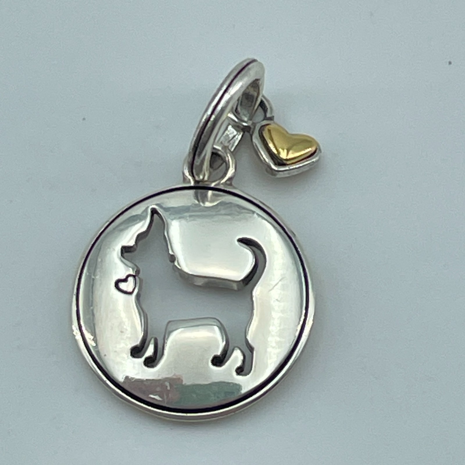 BRIGHTON Dog Charm Pendant Womens Silver Plated Woof Heart Rhinestone 1in NEW