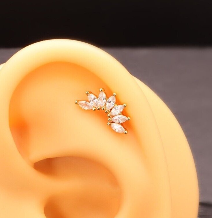 Right ear Beautiful Gold Silver Rose Cartilage Helix Conch Earring Minimalist