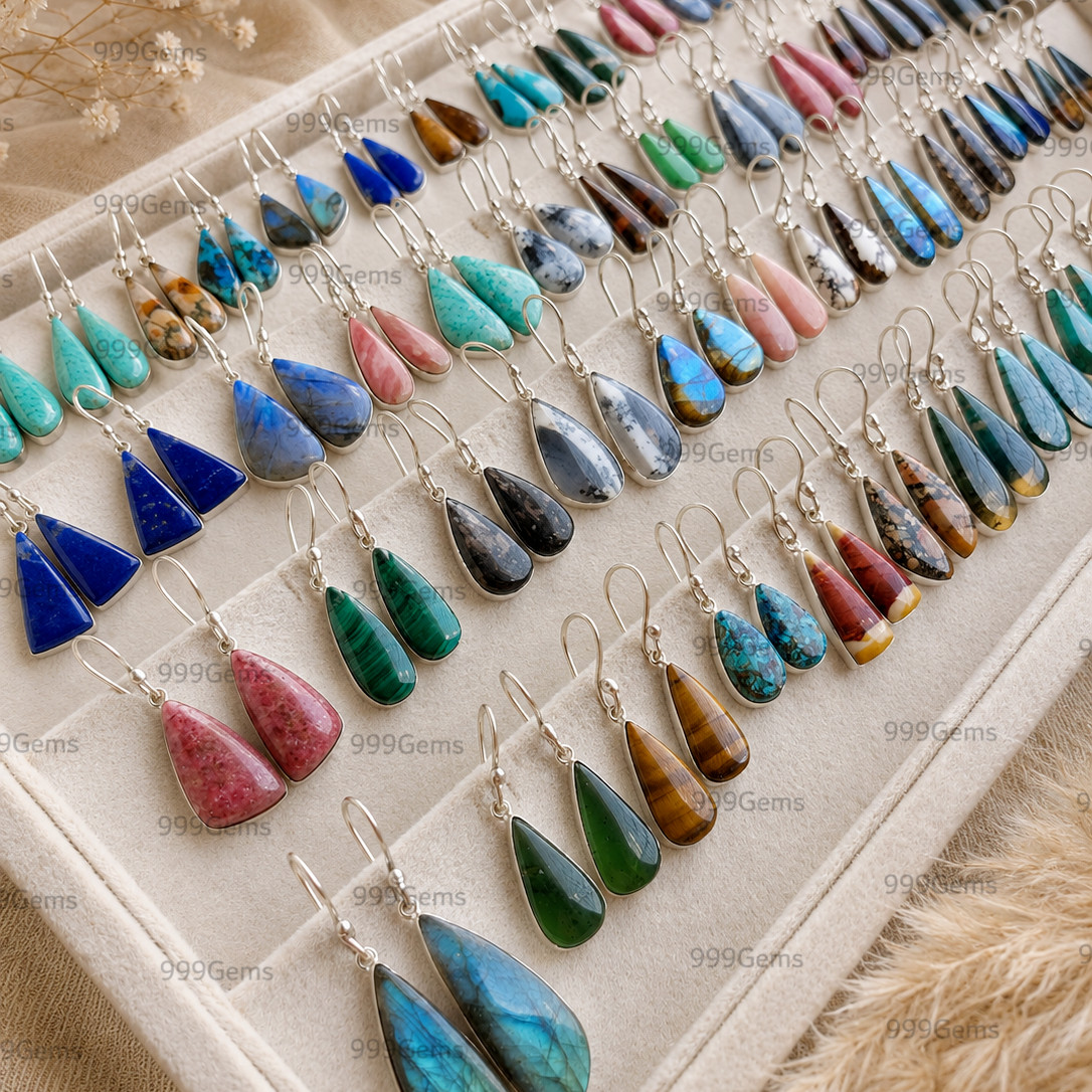 Natural Gemstone Earrings 925 Sterling Silver Plated Minimalist Jewelry Gift Lot