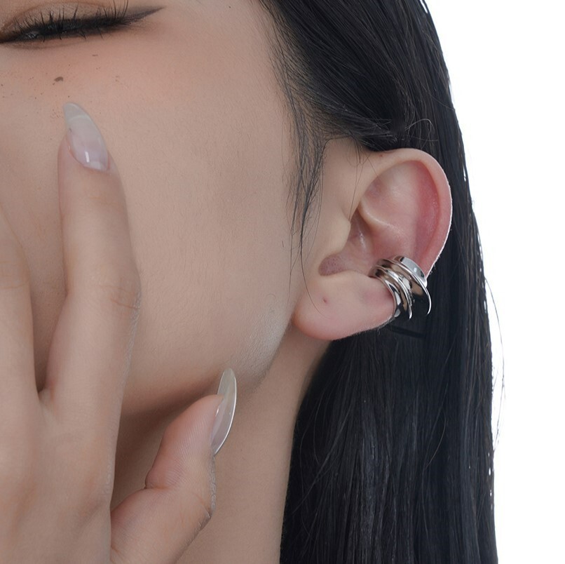 SINGLE Modernist Sculptural Curves Sterling Silver Earring Ear Cuff Non Piercing