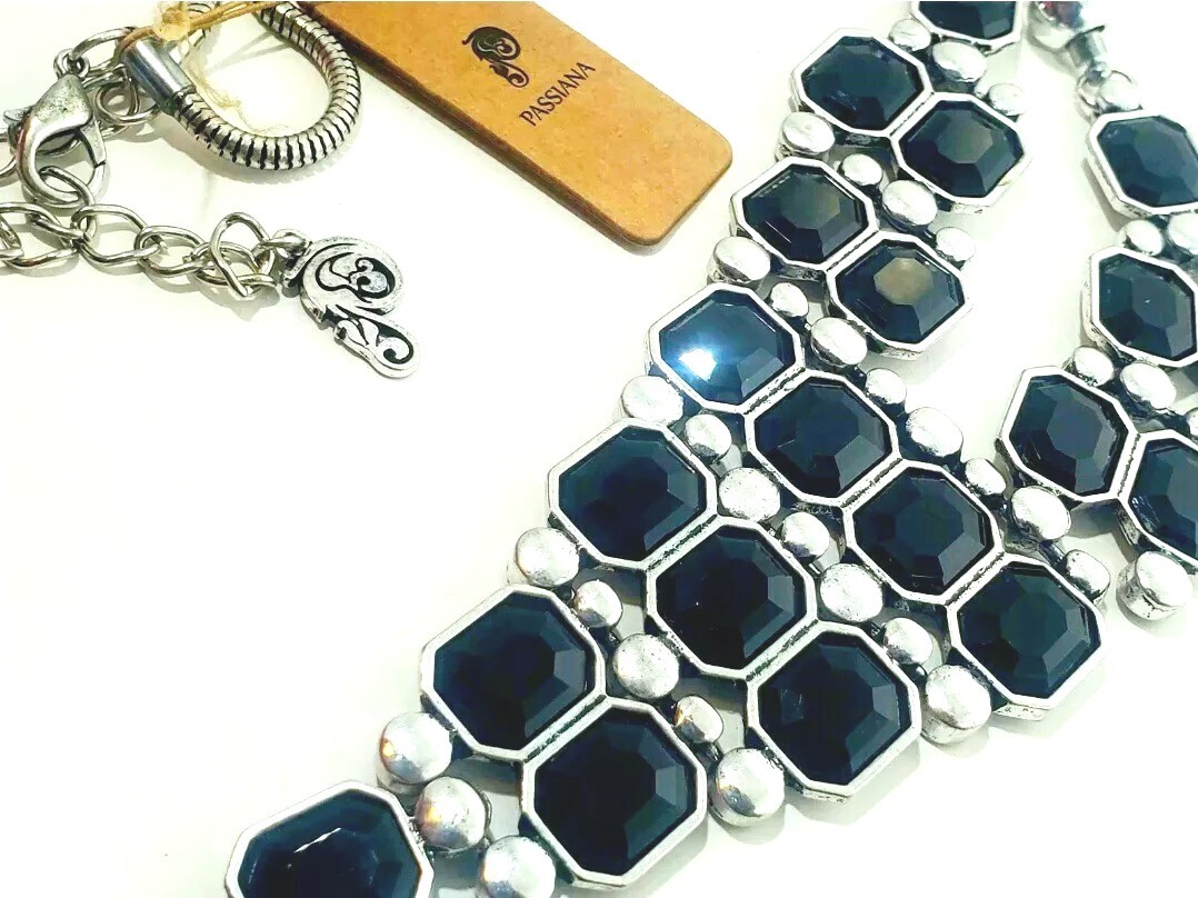 Designer PASSIANA Black Onyx Pyramid RUNAWAY BIB STATEMENT NECKLACE NOS RETIRED