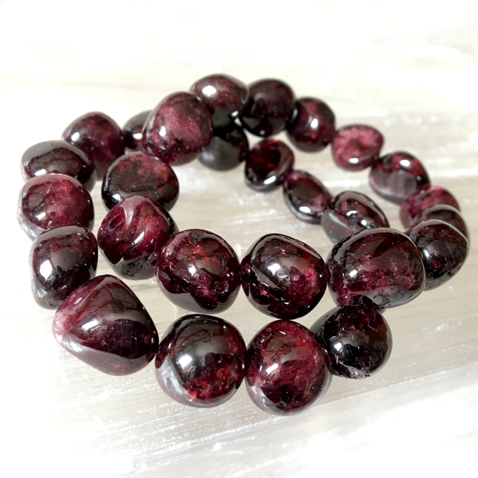 12 mm Red Garnet Bracelet Polished Stone Beads Natural Gemstone Nugget Reiki Hea