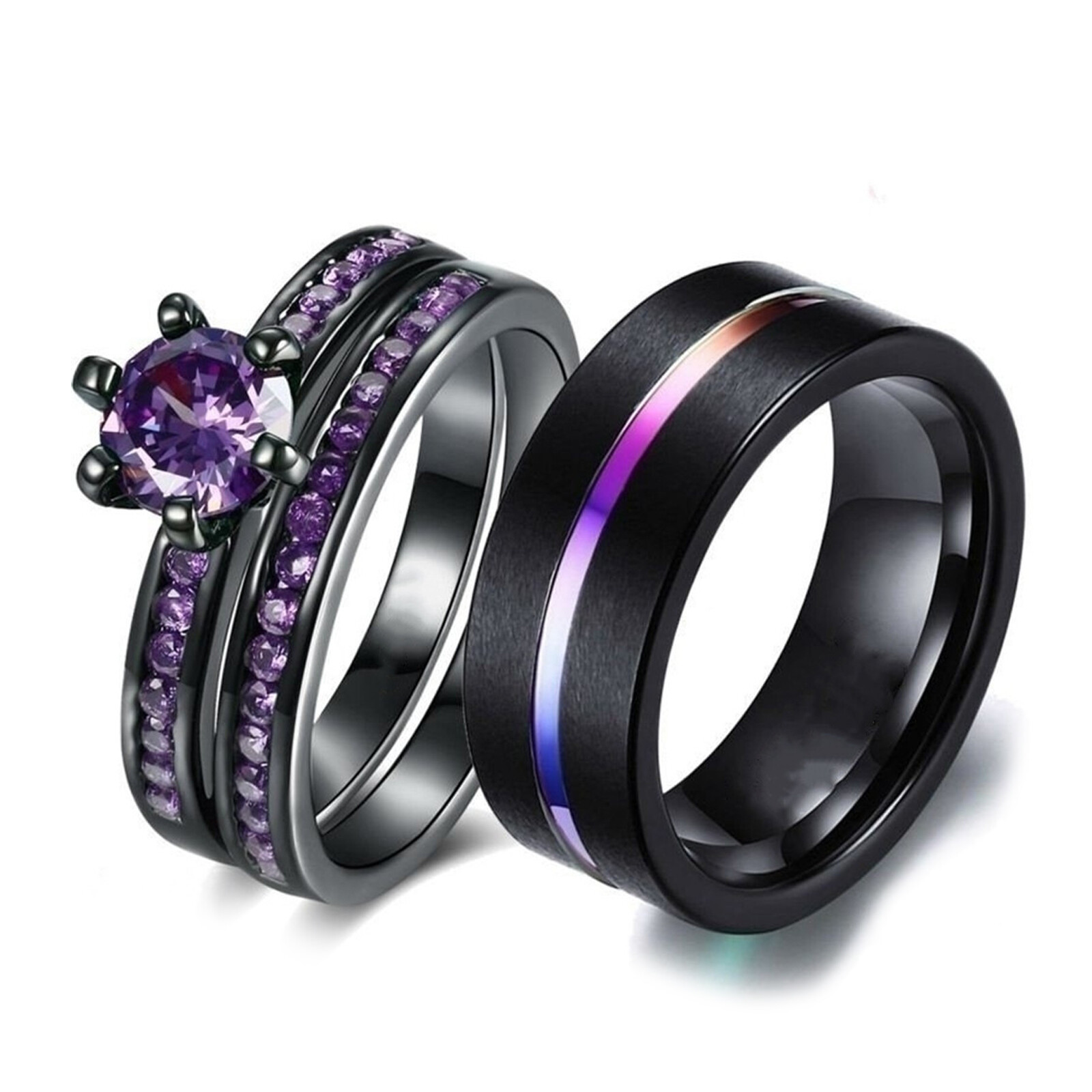 Couple Ring Set His&Hers Cubic Zirconia Stainless Steel Promise Stacking Band