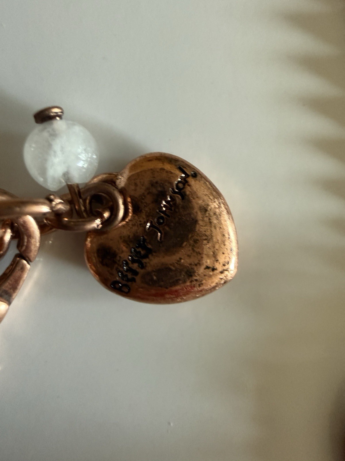 Rose Gold Plated Heart Charm Necklace w/ Multicolor Pavé Crystals, Betsy Johnson