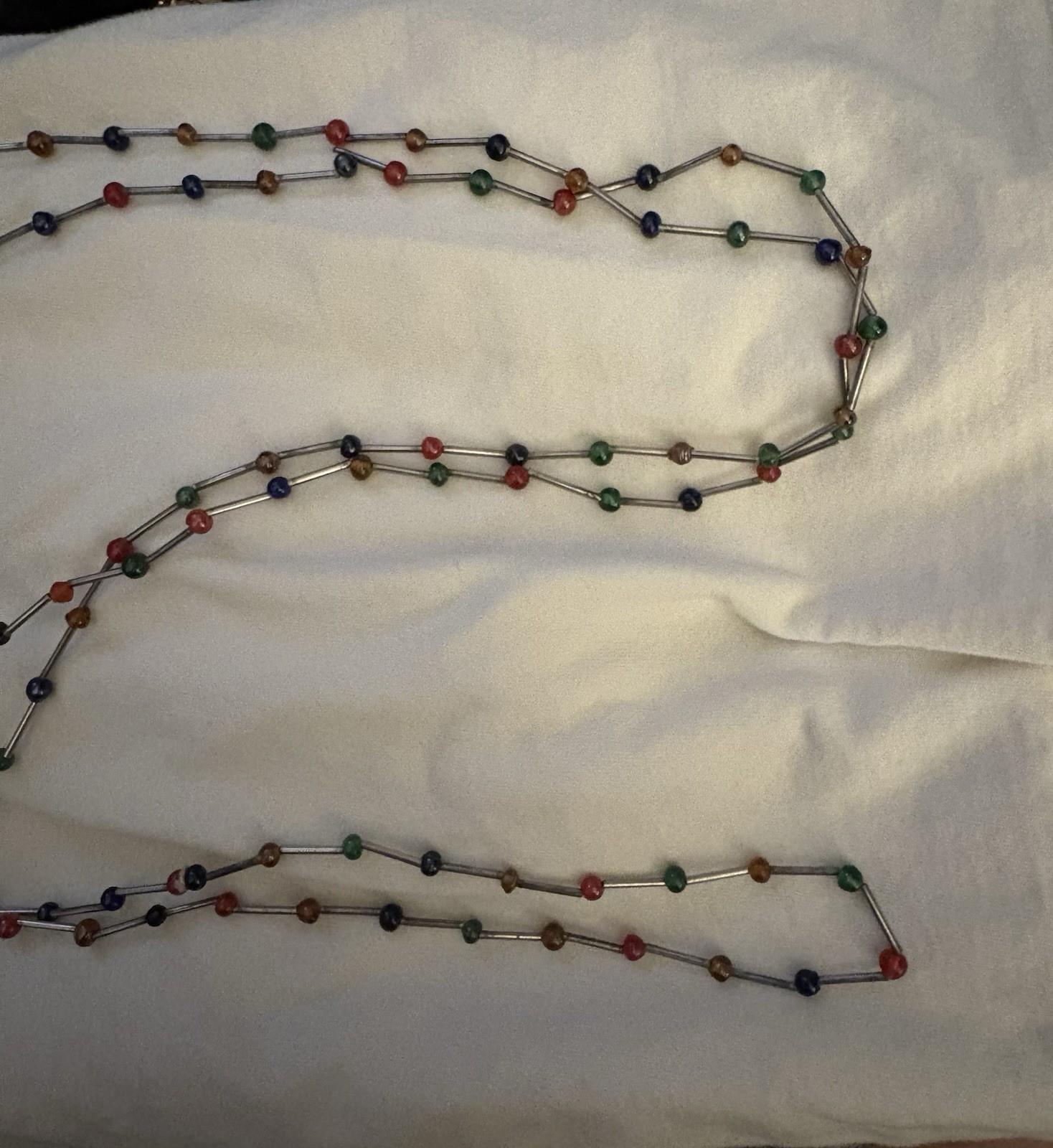Necklace with No Clasp Metal Tube Beads and Small Plastic Rounded Beads