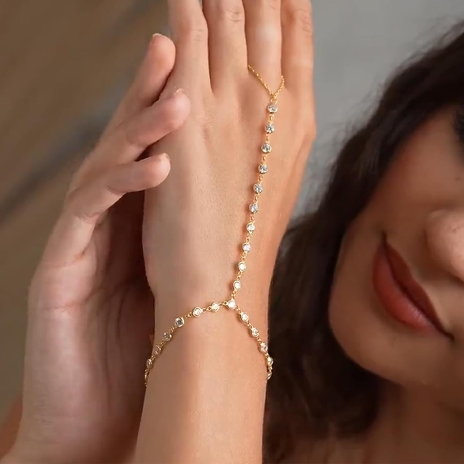 Hand Chain for Women Ring Bracelet Dainty Gold Finger Slave A1:Gold