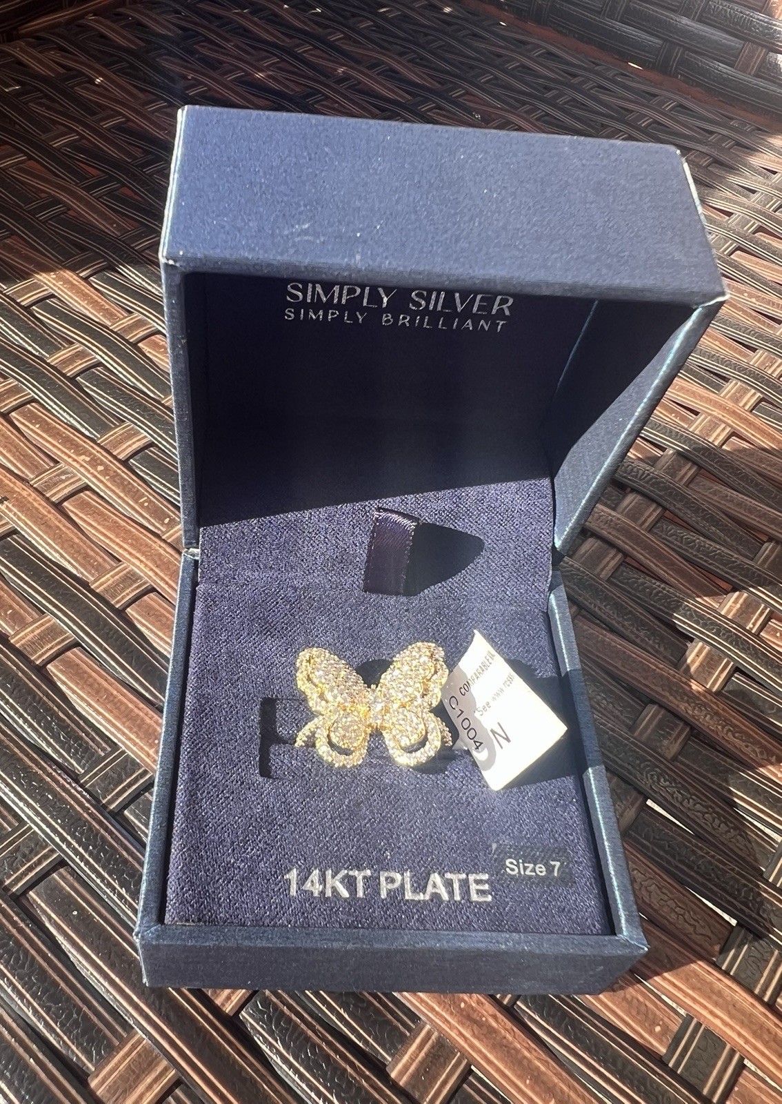 Oversized Butterfly Cocktail Ring Gold Tone Pave Crystal Rhinestone Size 7 Glam