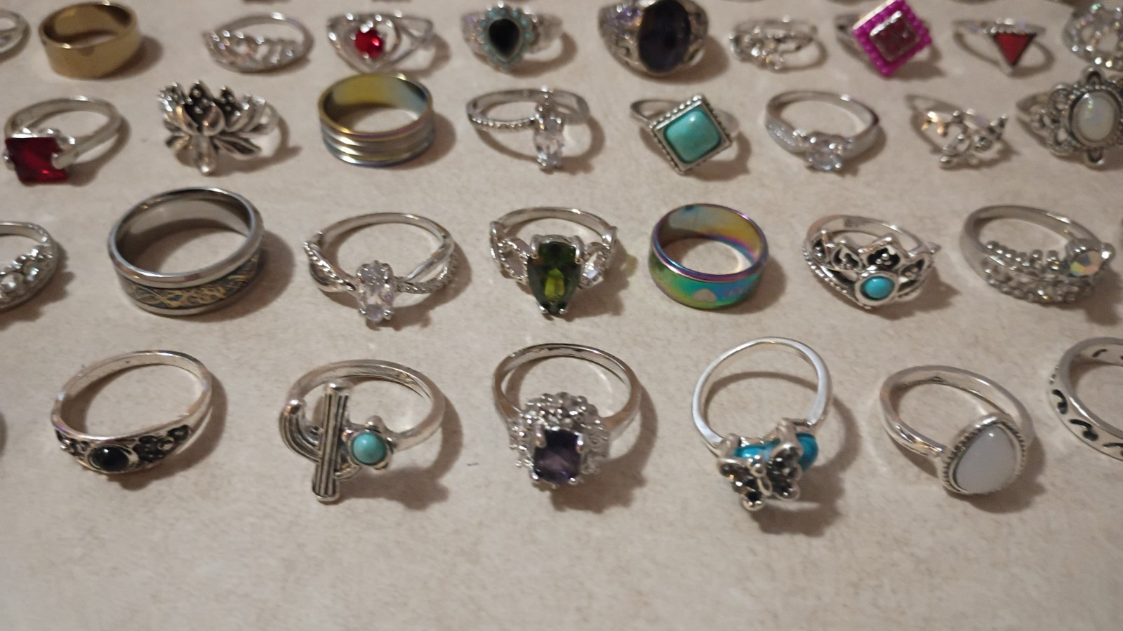 COSTUME JEWELRY RINGS Lot Of 70 Various Sizes, Stones, Gems, Etc…B