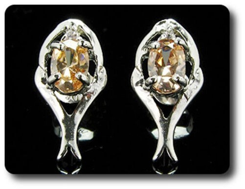 Earrings Orange Sapphire 0 3/32×0 9/32in Gold Plated White 18 K.