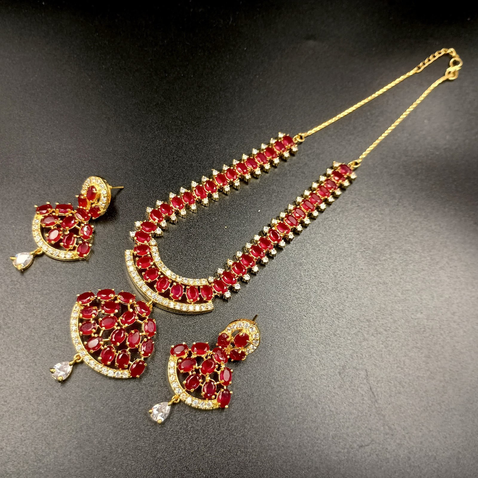 Bollywood 22K Gold Plated Ruby Necklace Set Traditional Wedding Wear Oval Stone