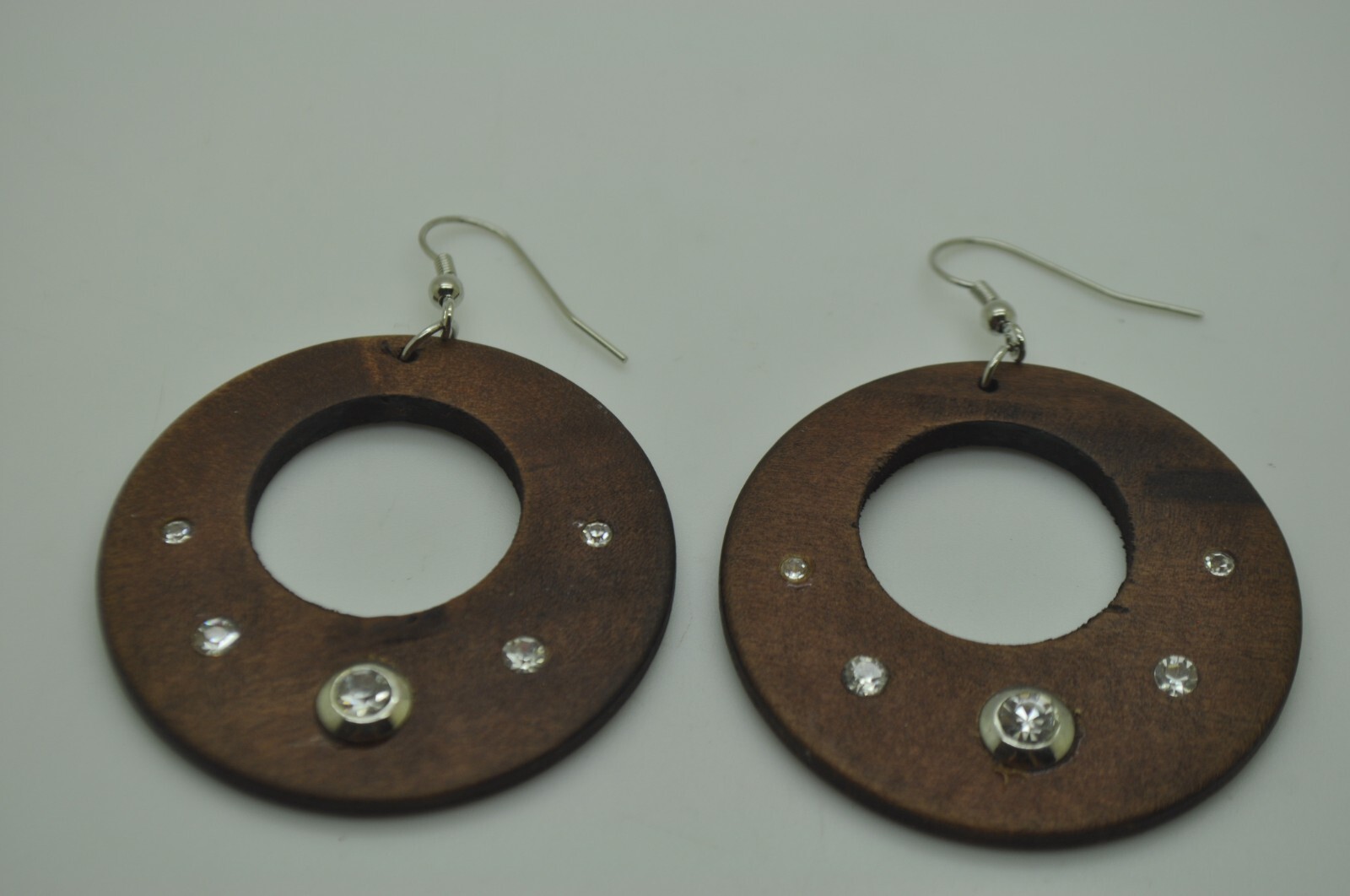 E001 Elegant design vintage Brown round Wood with stone Bohemian Earrings