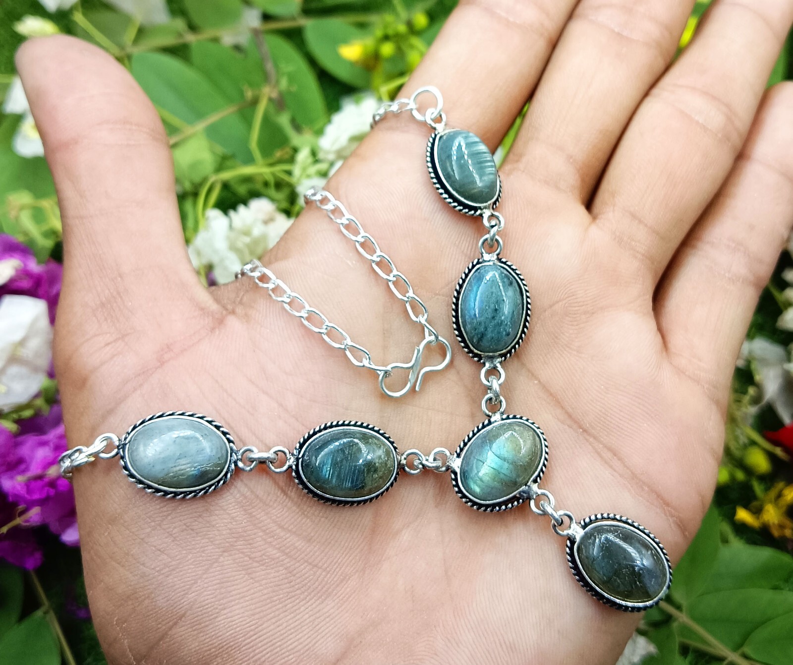 Labradorite Gemstone 925 Sterling Silver Plated Design Handmade 1 PC Necklace