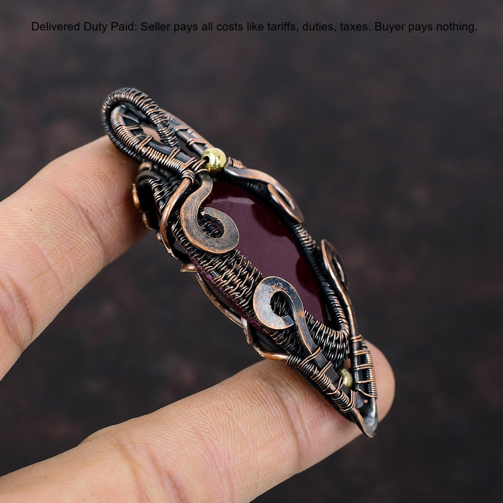 Copper Pear Kashmir Rubi Gemstone Wife Wire Wrapped Anniversary Birthday Pendant