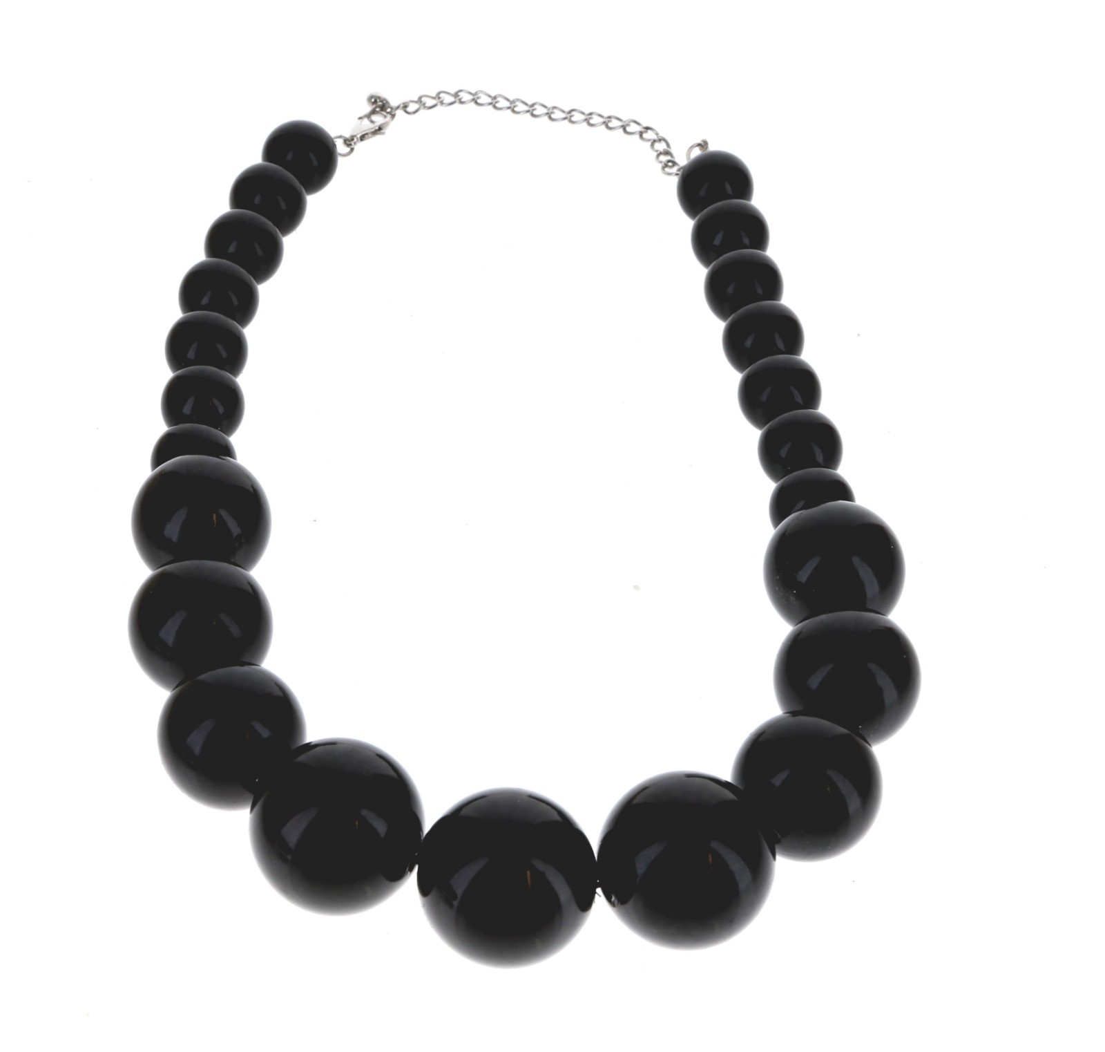 Black Chunky Bead Statement Necklace Faux Pearl Acrylic 19-22 Inch Earring Set