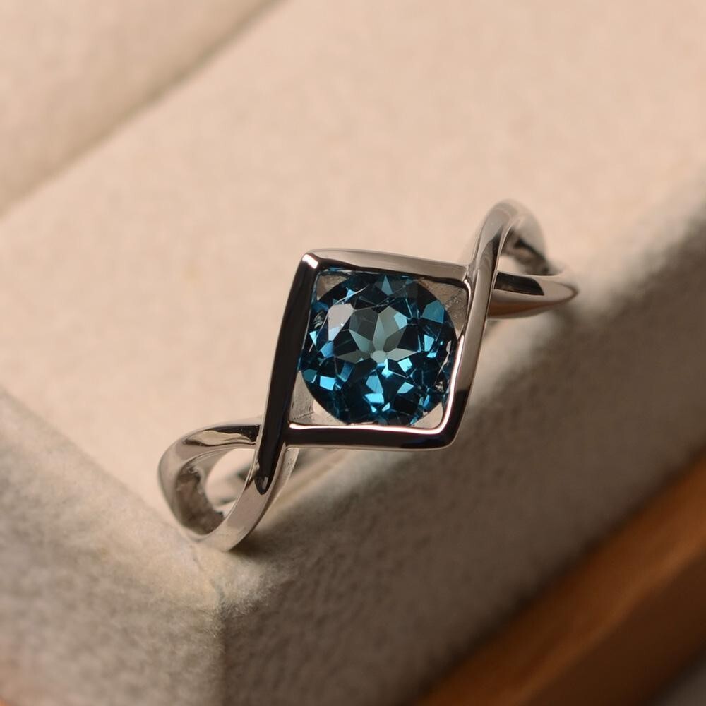 Natural London Blue Topaz Ring, 925 Sterling Silver Engagement Jewellery Ring,