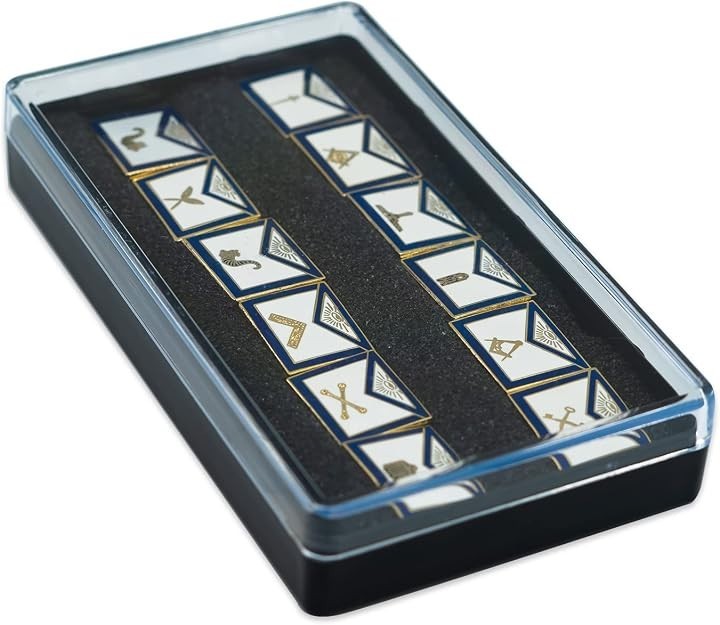 Officer Apron (Set of 12 Pins) Masonic Lapel Pin – [Blue & White][3/4” Wide]