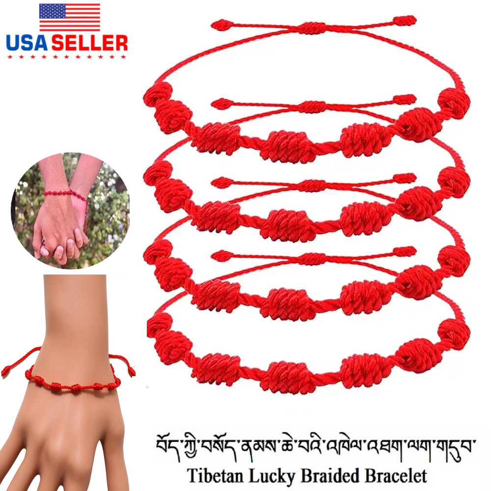 4× Tibetan Lucky Red String Bracelet Protection Men Women Lucky Rope 2 Kind USA